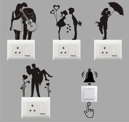 MADHUBAN DECOR 10 cm Cute Couple Switch Wall Sticker Stylish Wall Decal For Switch Board Wall 3D Decal Creative Multicolor Beautiful Standard Size Self Adhesive Sticker