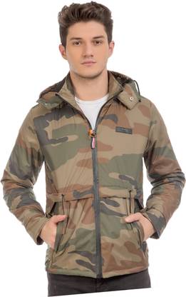 nomKLER Nomkler full sleeve soli men's fancy Army print windcheater Solid Men Wind Cheater
