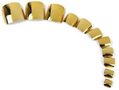 MK FAKE NAIL art reusable French long Artificial False Toenails gold