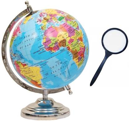 Kreative Globe 8 inch diameter 10 inch height & Magnifying Glass for Kids/Office/Students Political Political World Globe