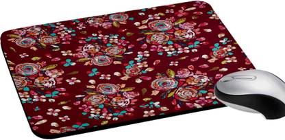 RADANYA Floral Printed Maroon Mousepad for Computer, Pc, Laptop, Size 8x8 inches Non Slip Base Mousepad