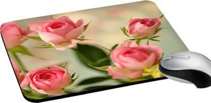 RADANYA Digital Printed Rectangular Mousepad for Laptop/Desktop/Computer Mousepad/Pink Rose Printed Mouse Pad (Best for Gaming/Gamers) Pink & Sea Green Mousepad