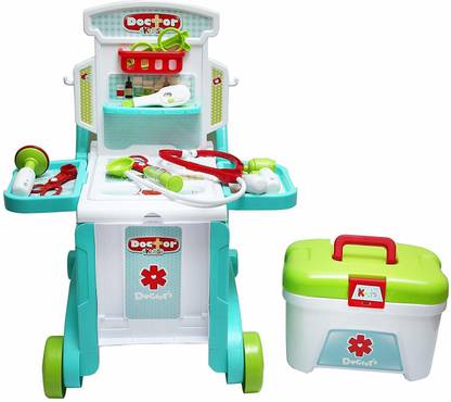 Smartcraft Doctor Set Toy, 3 in 1 Little Doctor Kids Play Set Portable Folding Work Bench Including Medical Box - Green