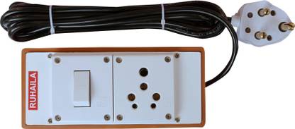 RUHAILA 16 AMP SOCKET 5 PIN WITH THREE PIN ON/0FF BUTTON WITH WITH 4 METER LONG HEAVY WIRE WITH 16 AMP PLUG 1  Socket Extension Boards