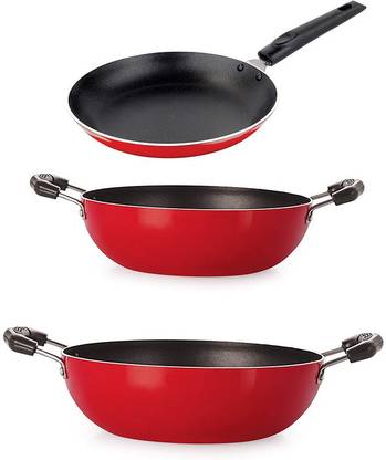 NIRLON Cookware Is Total Non-Stick System Is Completely Safe and Non- Toxic Set - Kadai 2 Liter, Kadai 2.5 Liter, Papper Pan 20 Cn Non-Stick Coated Cookware Set
