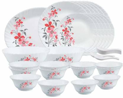 Larah by Borosil Pack of 33 Opalware Fiore Dinner Set