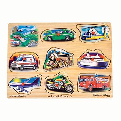 MELISSA & DOUG Vehicle Sound Puzzle - Wooden Peg Puzzle With Sound Effects (8 Pieces)