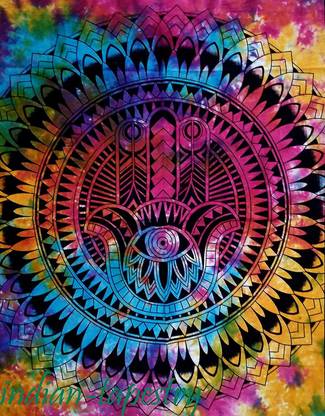 RRJAIPUR RR103 Good Lock Hamas Fatima Hand Wall Hanging Cotton Poster (Multi Colour, 40 X 30 Inches) Tapestry