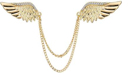 Om Jewells Rose Gold Platted Men's Jewellery Indo White Crystal Stone Studded Dual Wings Lapel Brooch for Boys and Men Brooch