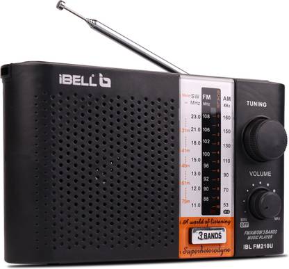 iBELL FM210U Portable Radio with USBSDMP3 Player & Dynamic Speake, Black FM Radio
