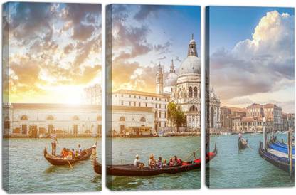 LADECOR 3 Split Panels Canvas Paintings with Frame 18 inch x 36 inch (Pattern-31) Canvas 18 inch x 36 inch Painting