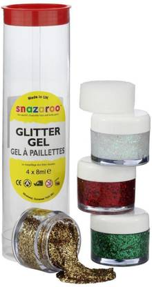 Snazaroo Glitter Gels - Set of 4 x 8 ML Pots - Stardust, Regal Red, Bright Green & Red Gold