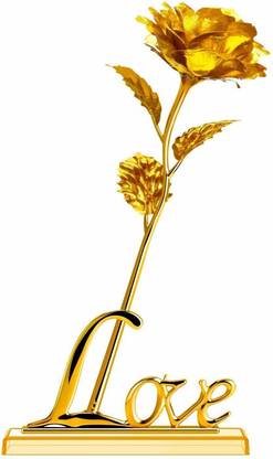 SURAS 24 K GOLDEN ROSE Gold Rose Artificial Flower  with Pot