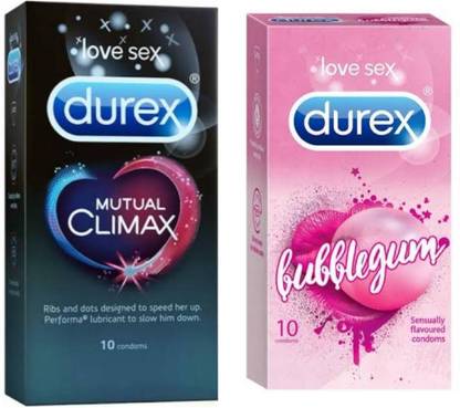 DUREX Mutual Climax 10's + Bubblegum 10's (20 condoms) Passion Raja value combo Condom