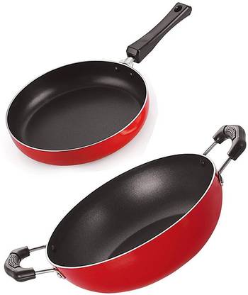 NIRLON Nirln Non-Stick Gas Compatible Aluminium Kitchenware Combo Gift Set Item with Bakelite Handle, Multicolor, 2.6mm_FP11_KD12 Non-Stick Coated Cookware Set