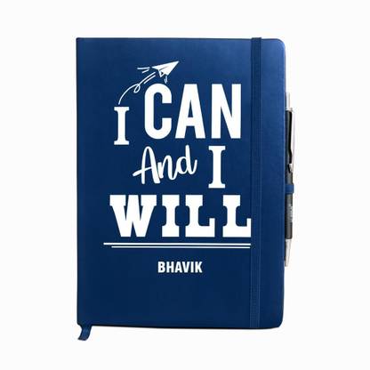 Huppme Bhavik I can and I Will Blue Notebook Diary with Pen - 200 Pages, 8 x 6 inches A5 Diary Single Rule 200 Pages