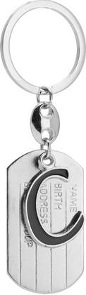 Relicon Alphabet Letter C (Design-40) Silver Black Metal Keychain for Car Bike Men Women Keyring Key Chain