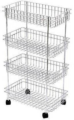 Premsakhi Stainless Steel 4 Layer Onion Potato Stand for Kitchen Fruit Vegetable Stand Storage Trolley Steel Kitchen Trolley