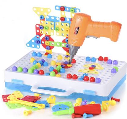 IntelloPlay Building Block Games Set with Toy Drill & Screwdriver Tool Set | Educational Building Blocks Construction Games | Develop Fine Motor Skills - Best Kids Toys for Boys & Girls | STEM Learning Toys