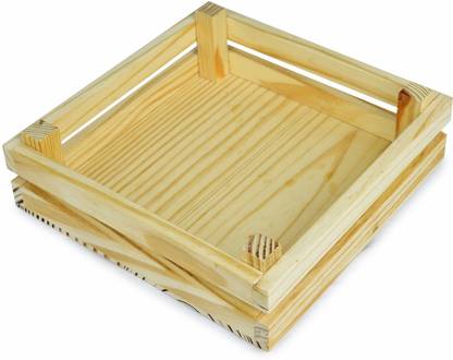 StyleMyWay Handcrafted Pine Wood Square Serving Tray–9”X9” Tray