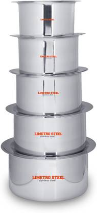 LIMETRO STEEL High Quality Stainless Steel Heavy 22 Gauge Cook and Serve Use Steel tope set with lid Tope Set with Lid 1 L, 1.5 L, 2 L, 2.5 L, 3 L capacity 25 cm diameter