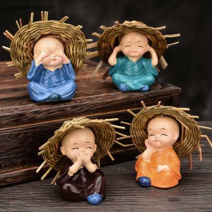 YaaYi Baby Hat Monk Buddha Idols Standard Multicolour, 4 Pieces 6.2 C.M Decorative Showpiece  -  7 cm