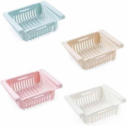 Credly Plastic Fridge Organizer Drawer - 4pcs Adjustable Fridge Storage Basket, fridge hanging tray Sliding Storage Racks Storage Basket