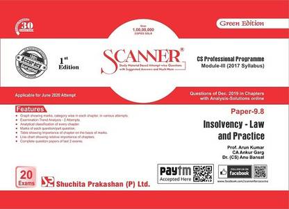 Scanner CS Professional Programme Module III (2017 Syllabus) Paper - 9.8 Insolvency Law and Practice (Green Edition) (Applicable for June 2020 Attempt)