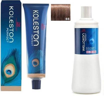 Wella Professionals Perfect Pure Naturals 55N (Light Brown) Hair Color 60 g + Welloxon Perfect Creme Developer 6% 20 Vol. 1L