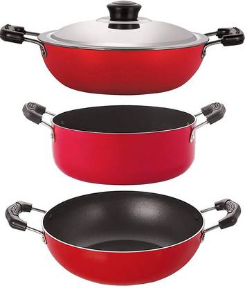 NIRLON Non-Stick 3 Piece Gas Compatible Odor Free Cookware Combo Offer Set Non-Stick Coated Cookware Set