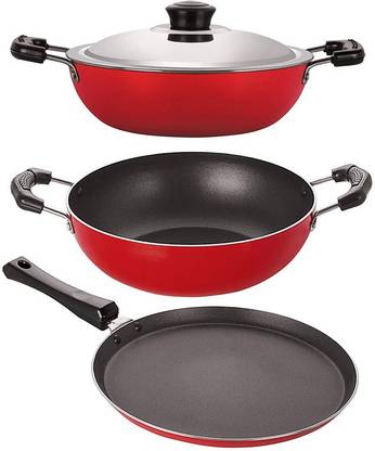NIRLON 3 Layer Non-Stick Pfoa Free Tawa Kadhai Combo Kitchenware Gift Set Offer Non-Stick Coated Cookware Set
