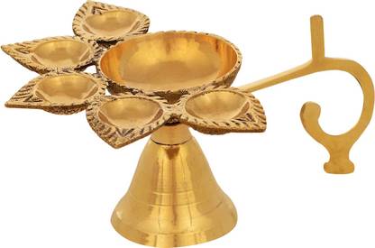 SBBCO Dhanteras Brass Puja Camphor Burner Lamp Panch Aarti - 5 Face For Puja Brass Table Diya