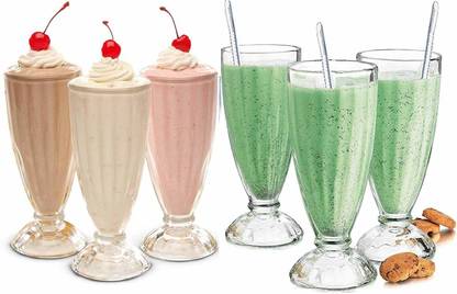 GiftGalaxy (Pack of 6) Ice Cream Glasses, Milk Shake Glass Set Water/Juice Glass