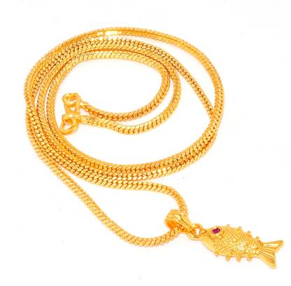 Jewar Mandi Jewar Mandi Fish Machali Locket Pendant Fine Gold Plated Designer Jewelry with Chain for Women & Girls Gold-plated Brass Pendant