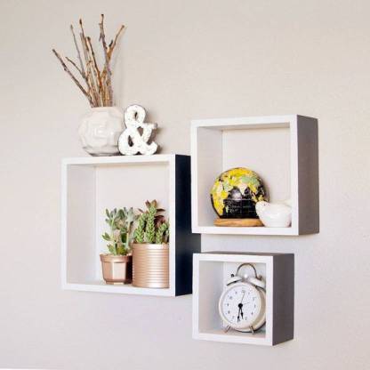 Global ArtCrafts Wall Shelf (Set of 3 Square Shelves) Floating Wall Shelves MDF (Medium Density Fiber) Wall Shelf