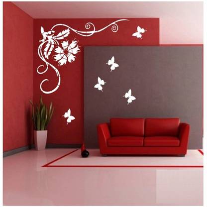 shine interiors Wall Stencil Design Flower Design With Butterfly Reusable Sheet Plastic Sheet PVC. Flower With Butterfly Stencil