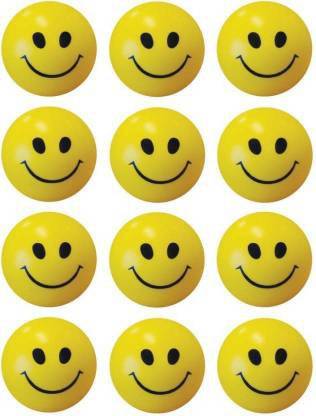 Actins Smiley Face Emoji (yellow and black color) Smily ball - 6.5 cm (Yellow) (12 Balls)  - 11 cm