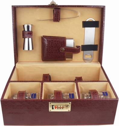 BLB Borsi leathers travel bar set portable wine Case (Brown) GPBRCS002 8 - Piece Bar Set
