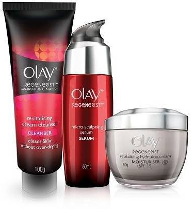 OLAY Face Wash Cleanser - Regenerist Advanced Anti-Ageing, Micro Sculpting Serum & Day Cream SPF15