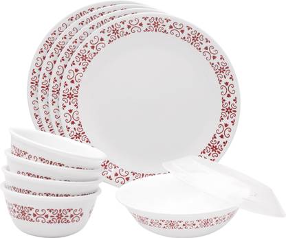 CORELLE Pack of 10 Glass Dinner set Red Trellies 10Pcs Set Dinner Set