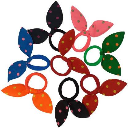 De-Ultimate (Set of 8 pcs) Premium Quality Hair Stylish Convenient Daily Use Cute Multicolor Single Round Dot/circle Pattern Bunny Rabbit Ears Cloth Sports Hair Band