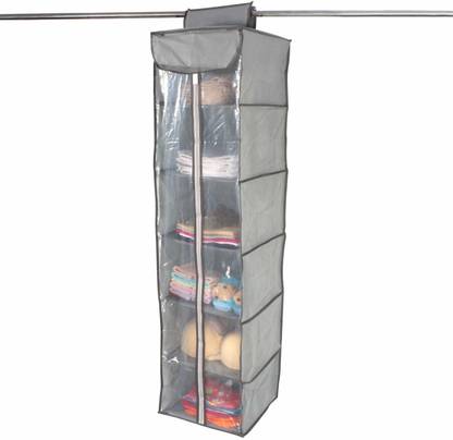 MOSHTU 6 Self Home Hanging Clothes Organizer Wardrobe Non-Woven Fabric with PVC Zippered Closure (Multi Color) Regular Organizer