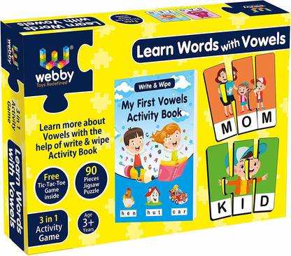 Webby Learn Words with Vowels Jigsaw Puzzle with Activity Book, 90 Pcs