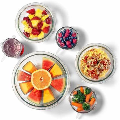 metreno Silicone Bowl Cover, Reusable Silicone lids for Bowls Stretchable, 6 Different Sizes of lid for Microwave Vessel Cover lid Set for Cups Mugs (Round Design Lid (6 Pcs)) 7 inch Lid Set, Pack of 6