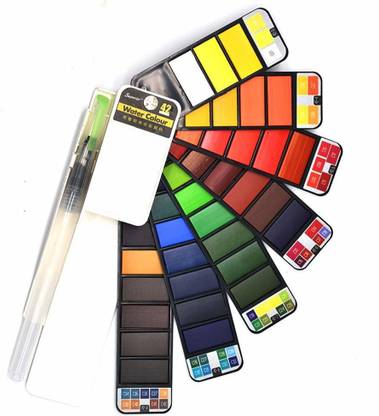 Getko With Device Solid Watercolor Painting Set with Water Brush Pen Foldable Travel Water Color Pigment for Drawing and Art