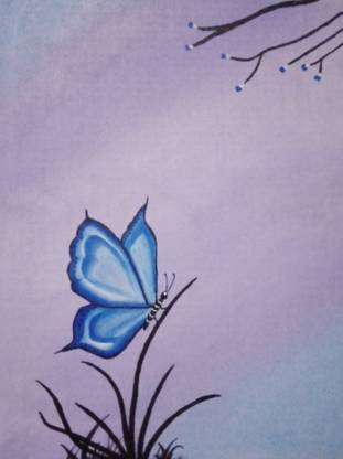 ALIVE Blue butterfly handmade painting Canvas 12 inch x 10 inch Painting