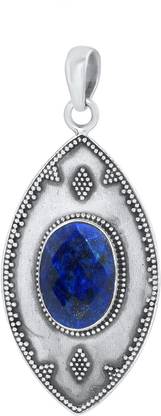 Mahal Jewels Latest Lapis Lazuli 10x14 mm Oval Checkerboard 925 Sterling Silver Handmade Jewelry Manufaucater Hanging Pendant Handicraft Jewelry Lapis Lazuli Sterling Silver, Stone Pendant