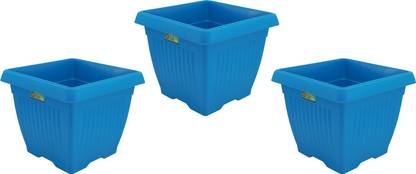 Super Plast Industries Tulip Square Flower Pot Blue Set of 3 Plant Container Set