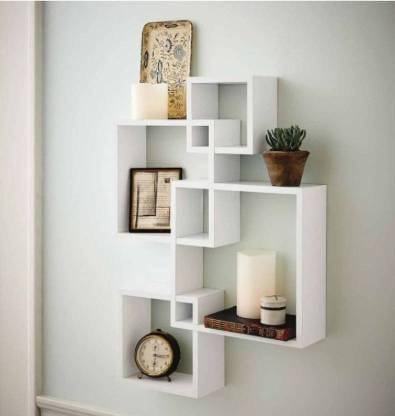 ANTIQUE MART Wall Mount Set of 4 White Wall Shelves Storage Rack Shelves Wooden Wall Shelf (Number of Shelves - 4, White) Wooden Wall Shelf