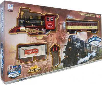 BN ENTERPRISE Train King Toy for Kids with Sound, 27MHz Model Smoking Steam Train Light, Real Smoke Function - with Remote & Oil (Big Size) (Multicolor)